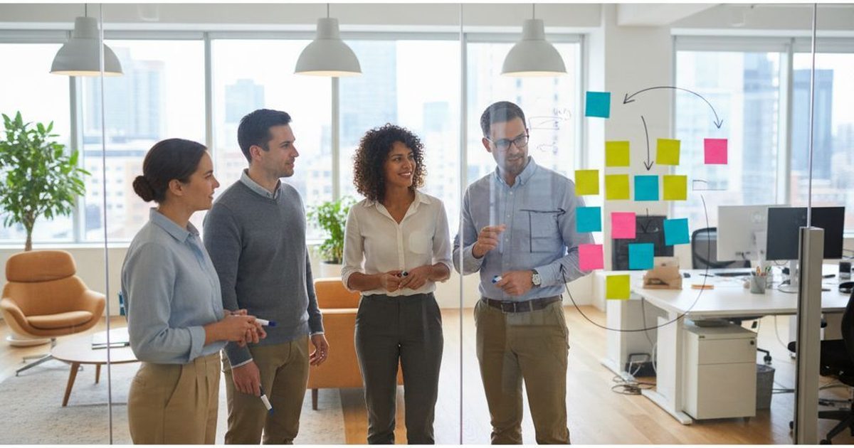 Data team collaborating around a whiteboard — Comparing performance strategies